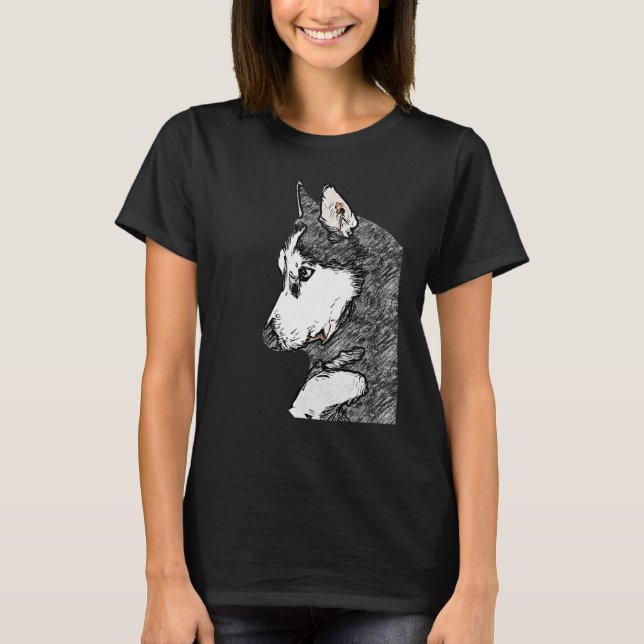 T-shirt Chien Husky empreinte visage avec Husky Sibérien (Devant)