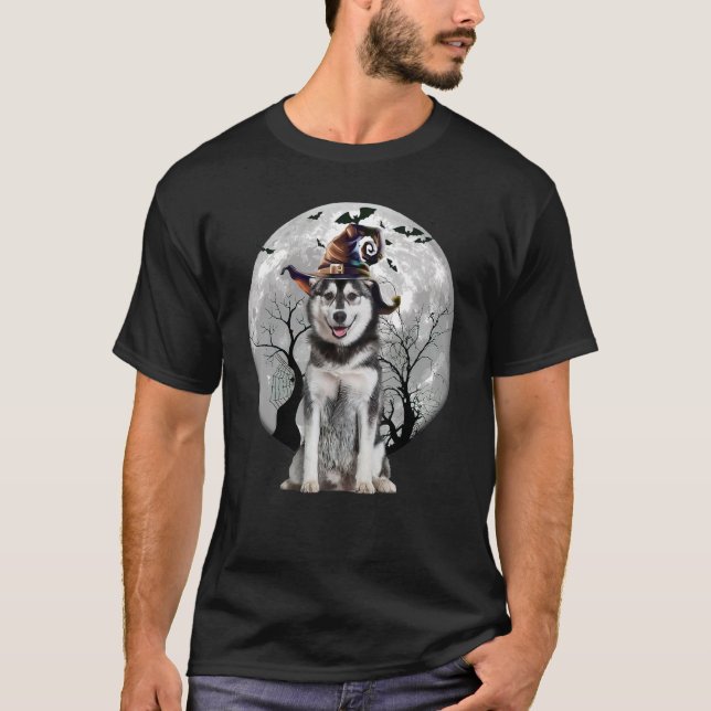 T-shirt Chien Husky Et Lune Halloween Costume Chien (Devant)