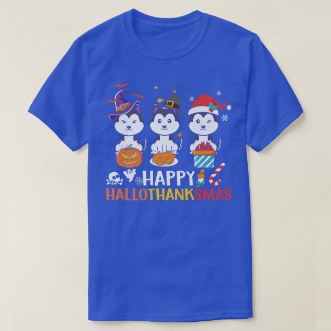 T-shirt Chien Husky Happy HalloThanksmas Automne Hallowe A (Design devant)