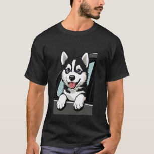 T-shirt Chien Husky Mignon Qui Regarde Par La Fenêtre D'un