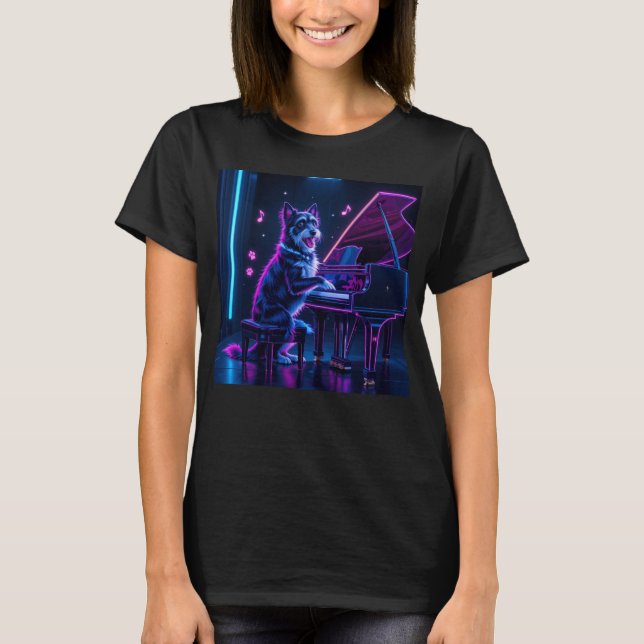 T-shirt Chien Jouer Piano Musique Amoureux Drôle (Devant)
