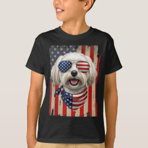 T-shirt Chien maltais du 4 juillet Drapeau américain USA