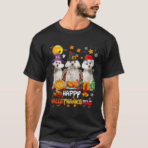 T-shirt Chien maltais Joyeux Halloween Thanksgiving Joyeux
