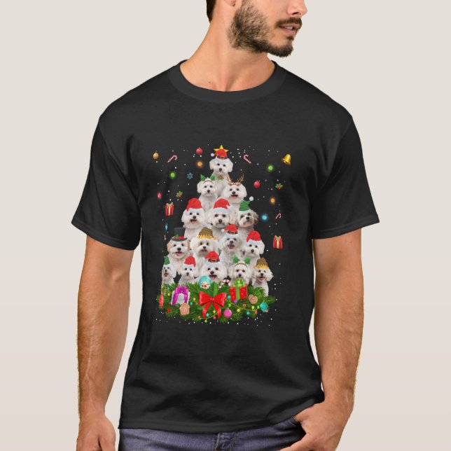 T-shirt Chien maltais Noël Lumières arbre de Noël Amoureux (Devant)