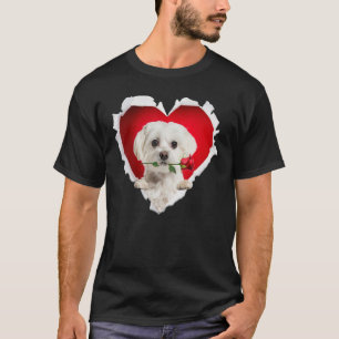 T-shirt Chien maltais Rose Coeur Valentines Jour Couple Ho