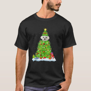 T-shirt Chien maltais Xmas de l'éclairage arbre drôle Malt