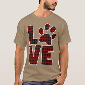 T-shirt Chien Maman Papa Amour Paw Rouge Buffle Noir Plaid