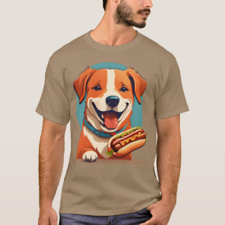 T-shirt Chien manger HotDog famille fille