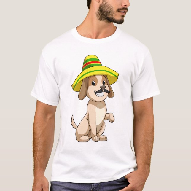 T-shirt Chien mexicain avec casquette de paille (Devant)