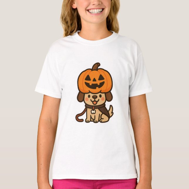 T-shirt Chien mignon avec jack-o-lanterne (Devant)