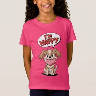 T-Shirt Chien mignon avec un coeur rose et un message joye