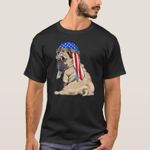 T-shirt Chien Mignon Carlin Rétro Drapeau Américain Fierté