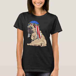 T-shirt Chien Mignon Carlin Rétro Drapeau Américain Fierté