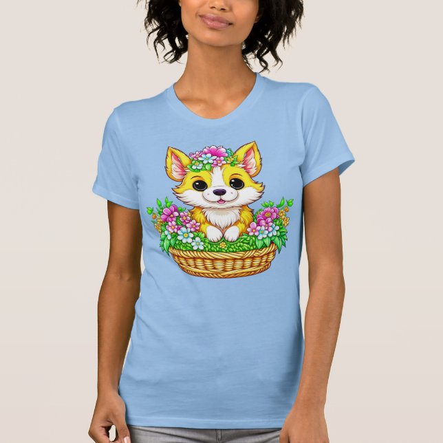 T-shirt Chien mignon de Pâques de printemps en fleurs (Devant)