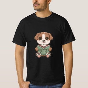 T-shirt chien mignon lire un livre portant des vêtements,