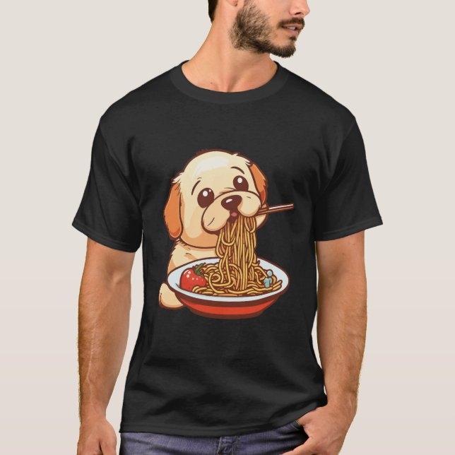 T-shirt Chien mignon mangeant Spaghetti (Devant)