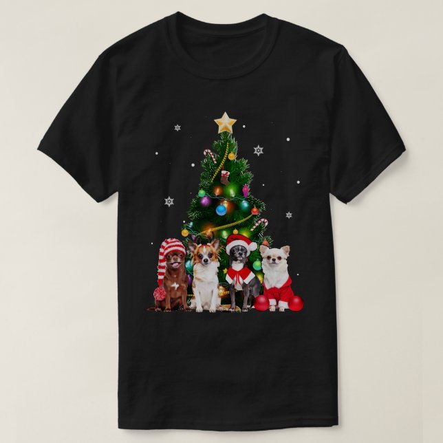 T-shirt Chien mignon Noël Arbre Amoureux des chiens Noël A (Design devant)