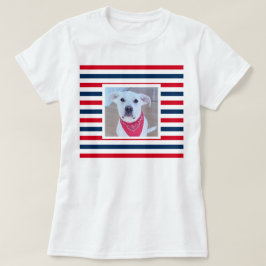T-shirt Chien mignon Rouge Blanc Bleu Bleu Rayures Patriot