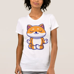 T-shirt Chien mignon shiba inu faisant du yoga méditation 