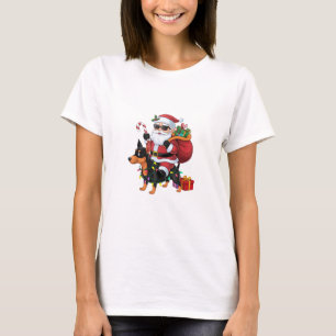 T-shirt Chien miniature à cheval Père Noël Éclairage de No