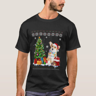 T-shirt Chien moche de Corgi Santa Hat Arbre de Noël Lumiè
