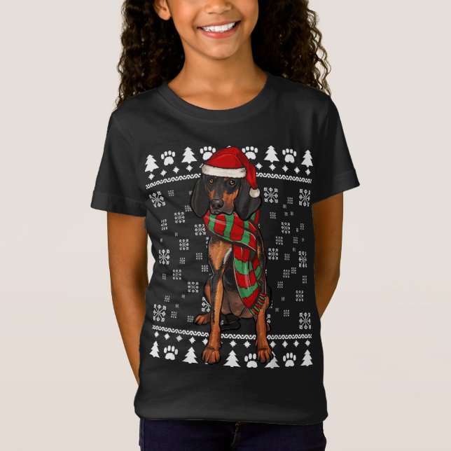 T-Shirt Chien noir et Tan Coonhre Santa Hat Noël Ugly Ch (Devant)