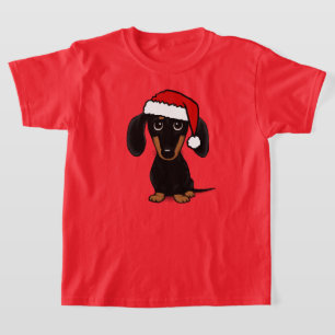 T-shirt Chien noir et Tan Dachshund Père Noël mignon Wiene
