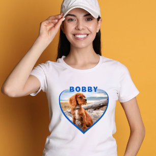 T-shirt Chien Nom photo Blue Heart Chien Propriétaire T-Sh