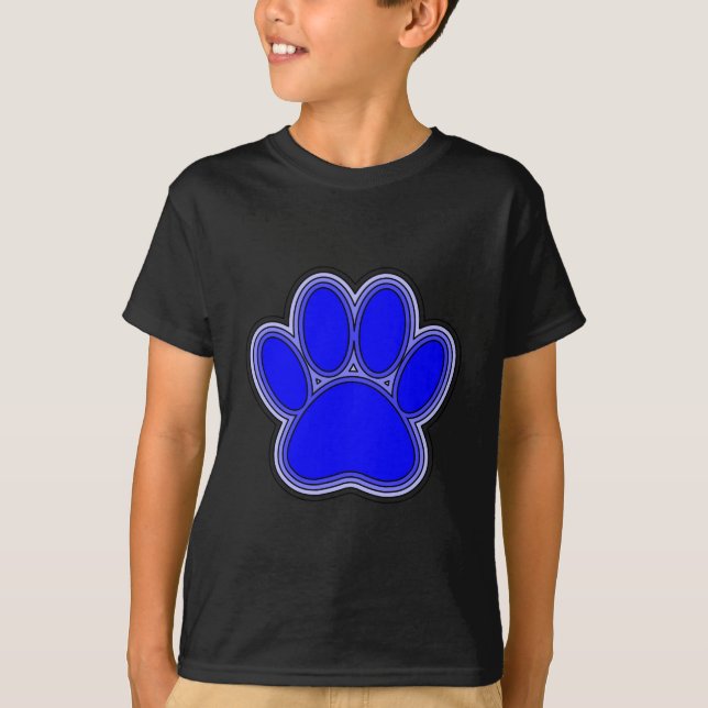 T-shirt Chien Paw En Bleu Avec Contours (Devant)