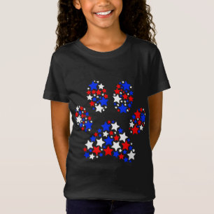 T-Shirt Chien Paw Rouge Blanc Bleu Étoiles 4 juillet Chien