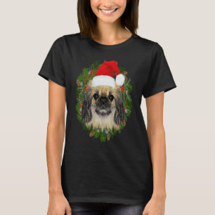 T-shirt Chien Pékinois avec Chapeau de Père Noël Joyeux No