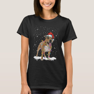 T-shirt Chien Pitbull avec Chapeau de Père Noël Arbre de N