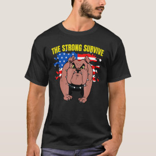 T-shirt Chien Pitbull Biker Drapeau Américain Les Forts