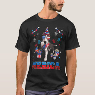 T-shirt Chien Pitbull Drapeau Américain 4 Juillet Patrioti