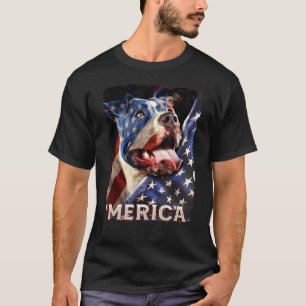 T-shirt Chien Pitbull Drapeau Américain Patriote 4 Juillet