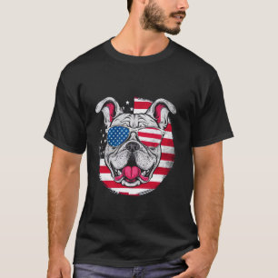 T-shirt Chien Pitbull Lunettes de soleil Drapeau américain