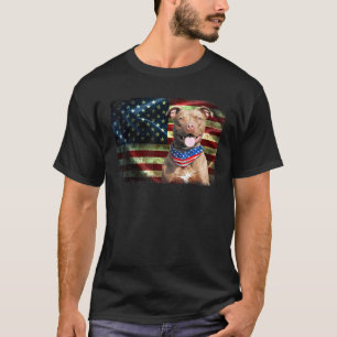 T-shirt Chien Pitbull Patriotique Mignon Drapeau Américain