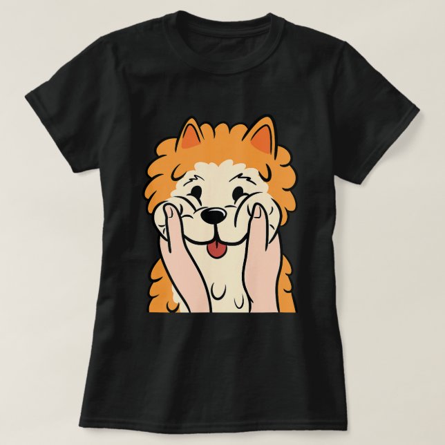 T-shirt chien pomeranien de la joue de chubby (Design devant)