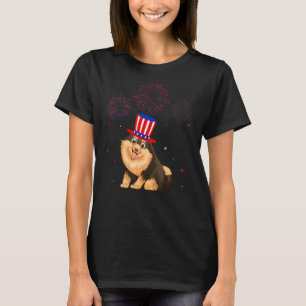 T-shirt Chien Poméranien Rouge Blanc Bleu Feu d'artifice D