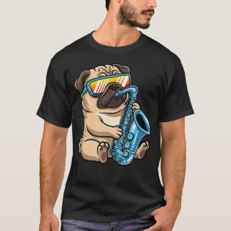 T-shirt Chien portant des lunettes de soleil jouant du sax
