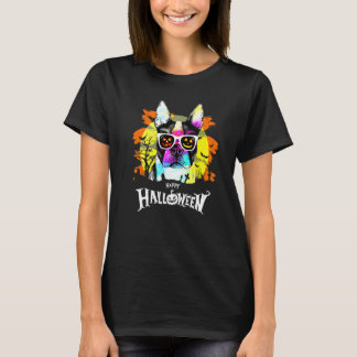 T-shirt Chien Pug Arc-en-ciel Halloween Nuit effrayante d
