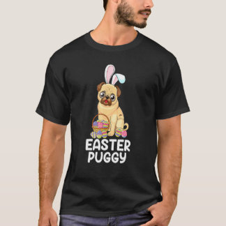 T-shirt Chien Pug Chasse aux œufs de Pâques Puggy Lapin Mi