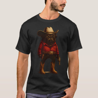 T-shirt Chien Pug Cowboy Drôle Tenue Western Rouge Pug Cow