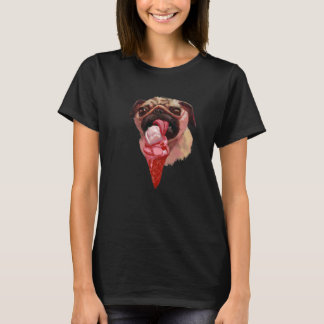 T-shirt Chien Pug Mangeant de la Crème Glacée Mignon 2