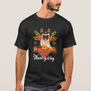 T-shirt Chien Pug Mignon Dinde Plat Bonne Action de grâce