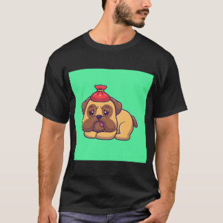 T-shirt Chien Pug Mignon Malade Fievre Dessin Vectoriel Ic