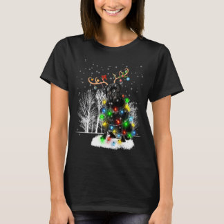 T-shirt Chien Pug Noir Neige Renne Chapeau de Père Noël No
