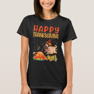 T-shirt Chien Pug Regard Plat de Viande de Dinde Joyeux Th