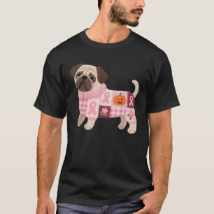 T-shirt Chien Pug Ruban Rose Cancer Sein Motif Pug Feutre