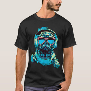 T-shirt Chien, pug, Walkman, écouteurs, musique, marche, l